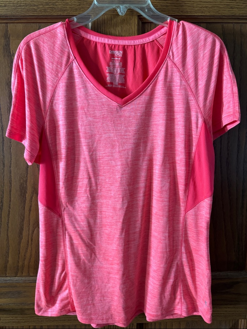 Danskin Neon Coral Short Sleeve V-Neck Athletic Tee